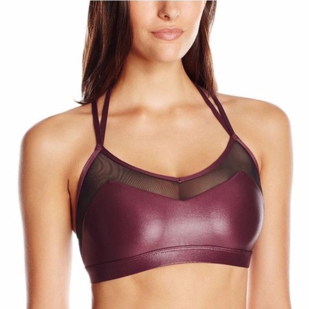 KORAL Versatility Breaker Sports Bra Mesh Shimmery Metallic Wine Red Black